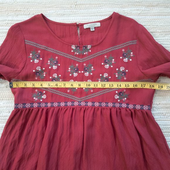 Polagram Red Long Sleeve Peplum Top with Folk Inspired Floral Embroidery Size M - Picture 4 of 12